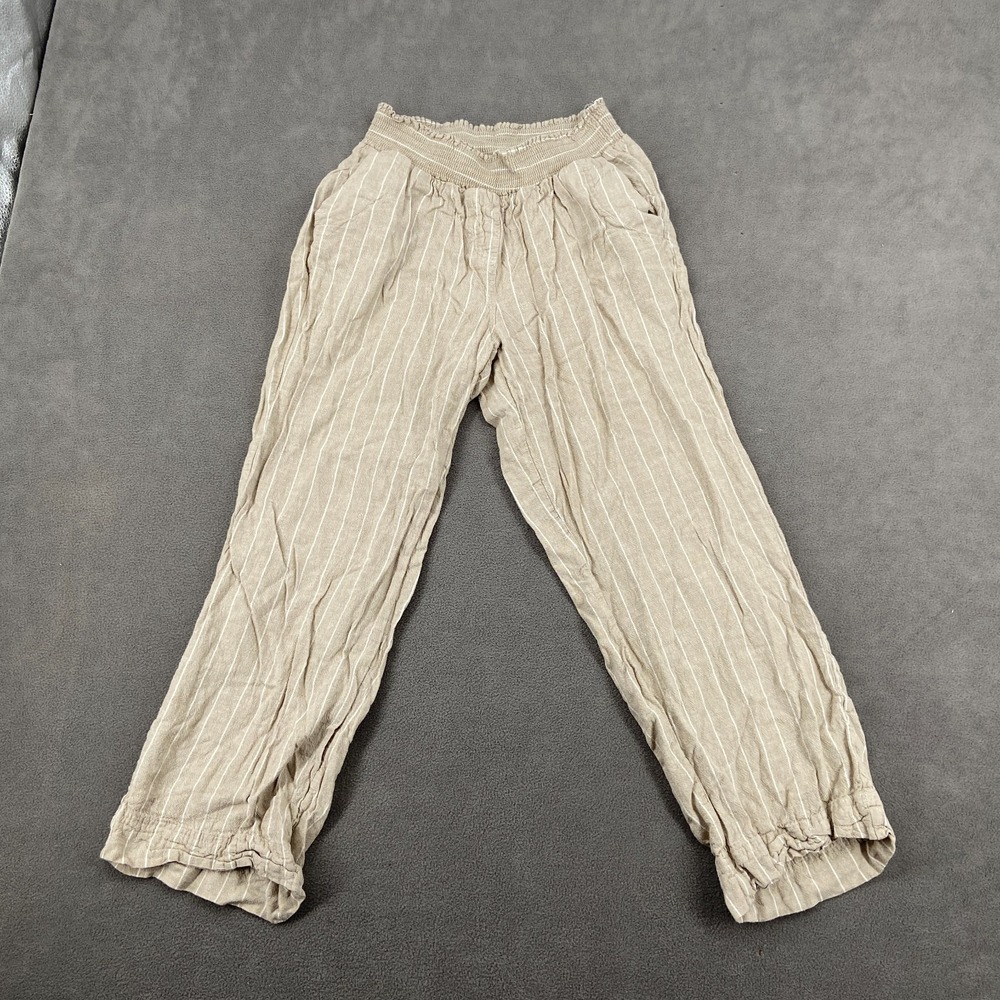 Land 'N Sea Pants Womens Large Beige Striped Mid Rise Straight Leg Elastic Waist